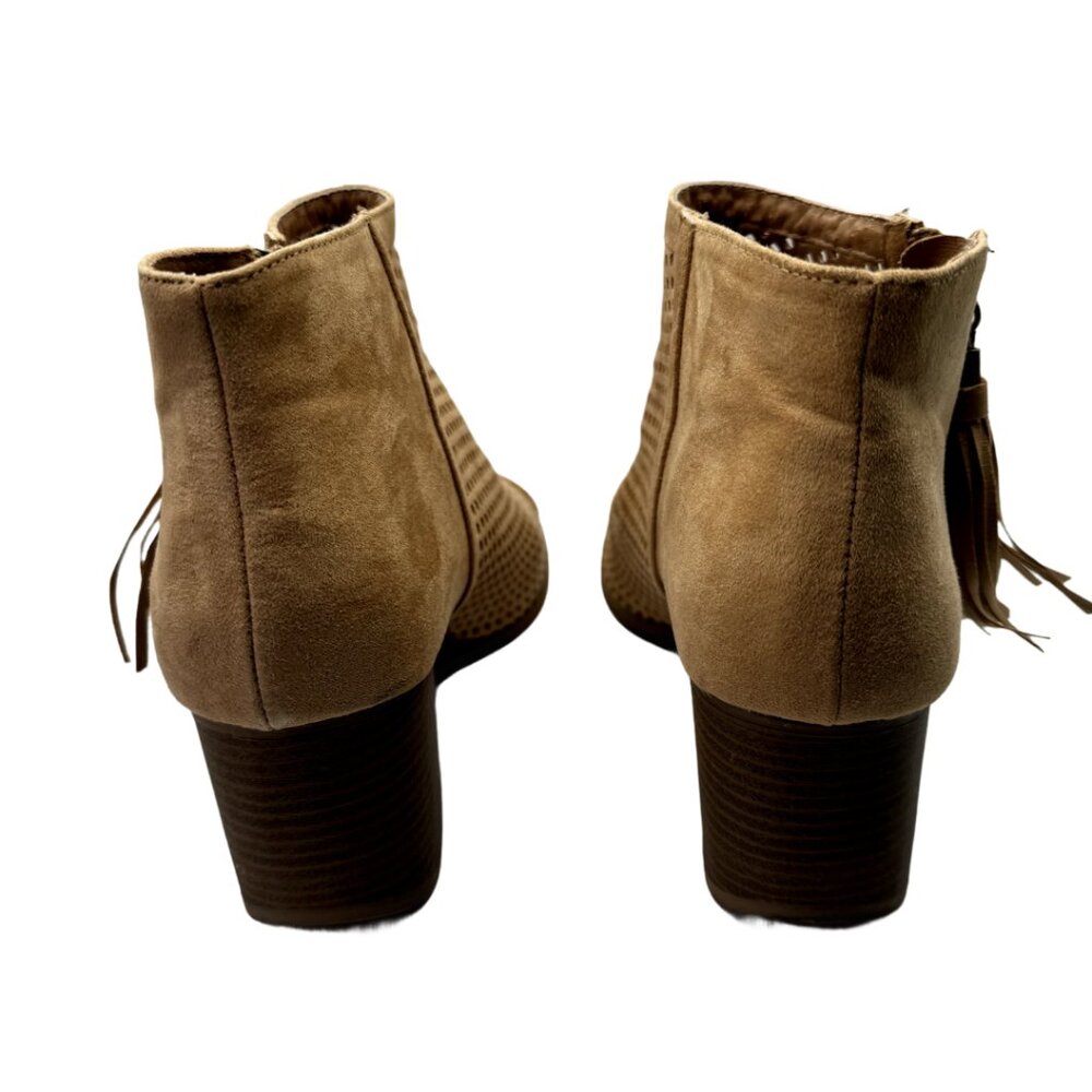 Women's Tan Peep Toe Ankle Bootie Size: 9 - Picture 3 of 6